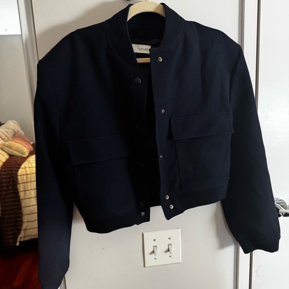ZARA Padded Shoulder Bomber Jacket Women Crop Coat - Navy - Picture 5 of 5